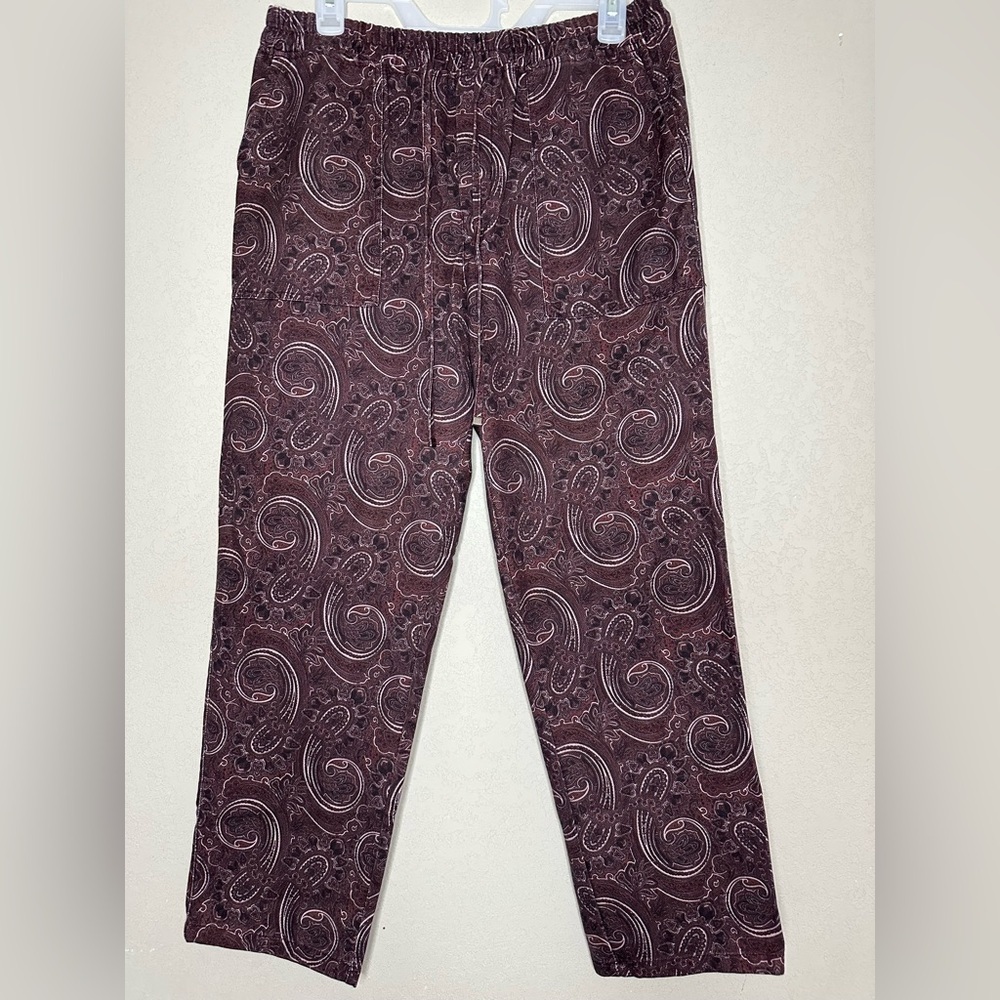 Zara Baroque Paisley Maroon Straight Leg Drawstring Pants